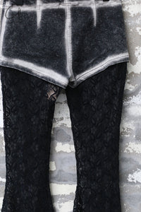 PengTai 24 autumn and winter splicing lace flared pants PT-PTW24D01-2-HEI
