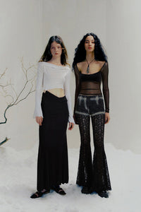 PengTai 24 autumn and winter splicing lace flared pants PT-PTW24D01-2-HEI