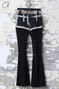 PengTai 24 autumn and winter splicing lace flared pants PT-PTW24D01-2-HEI