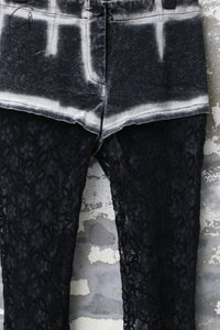 PengTai 24 autumn and winter splicing lace flared pants PT-PTW24D01-2-HEI