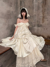 Pengtai 25 Autumn/Winter Asymmetrical Dress PT-PTW25C10-2-BEIGE WHITE