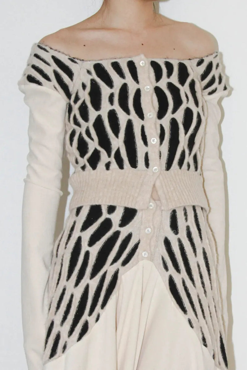 RUI animal print patchwork cardigan RAW23KN12 off-white & black