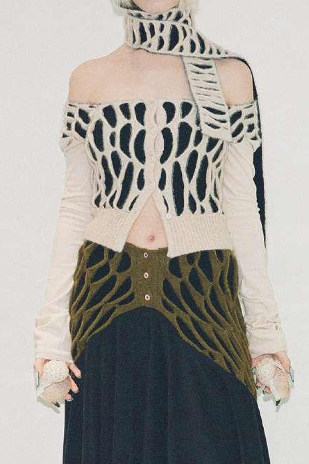 RUI animal print patchwork cardigan RAW23KN12 off-white & black