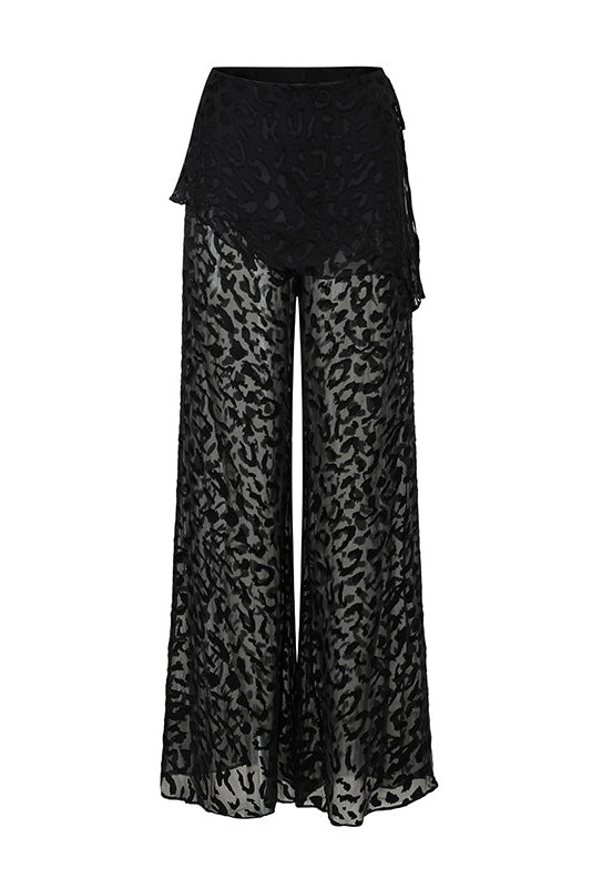 Black Rui RUI built Spring/Summer 2026 Silk Leopard Print Burnout Skirt Pants RU