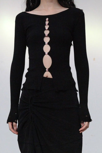 ネットオフ 送料得店  Rui Zhou hollow long-sleeved top series RUI-RAW23KN15-HEI black シャツ/ブラウス(長袖/七分)