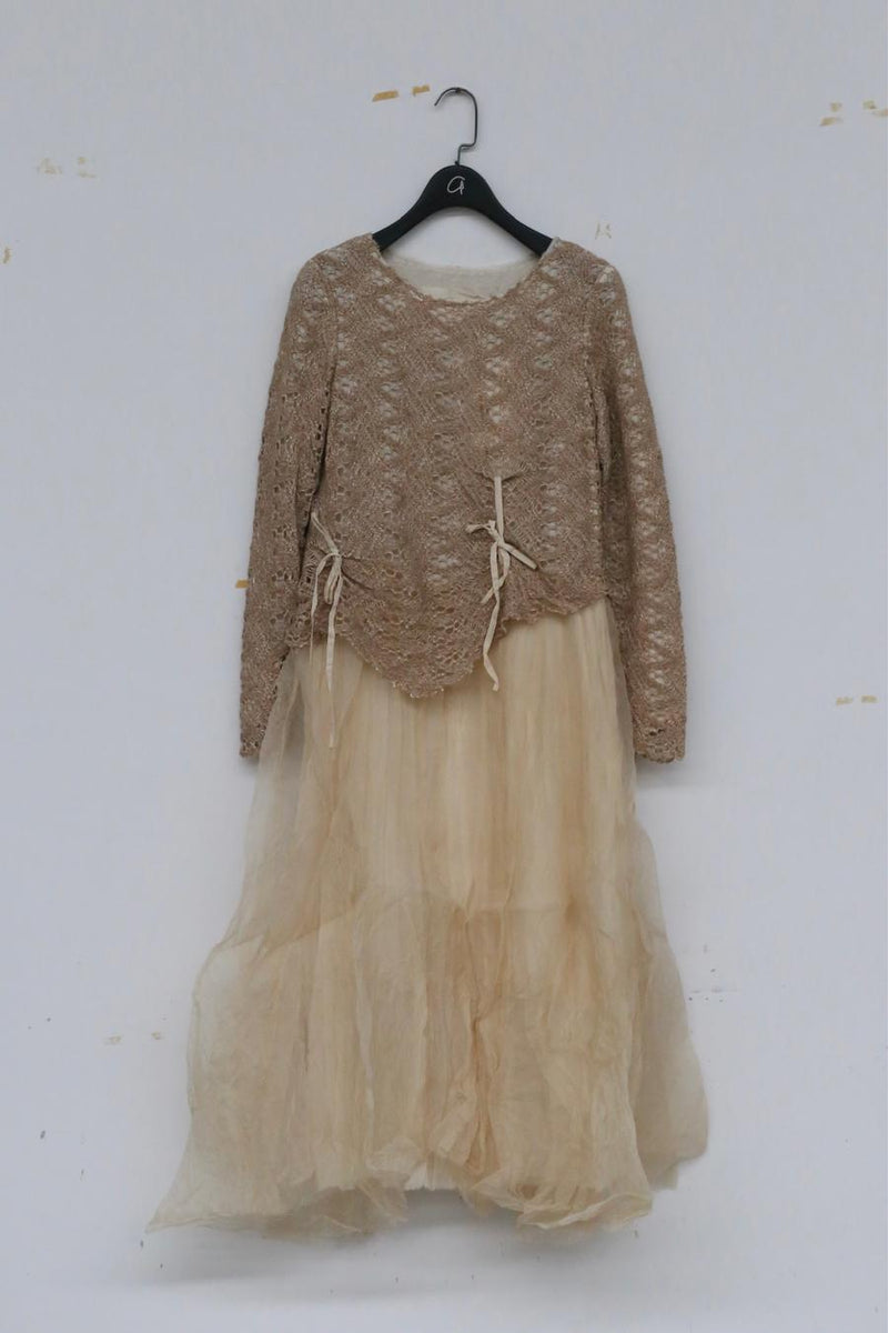 A TENTATIVE ATELIER layered fold pumping dresses a2223766 sand color