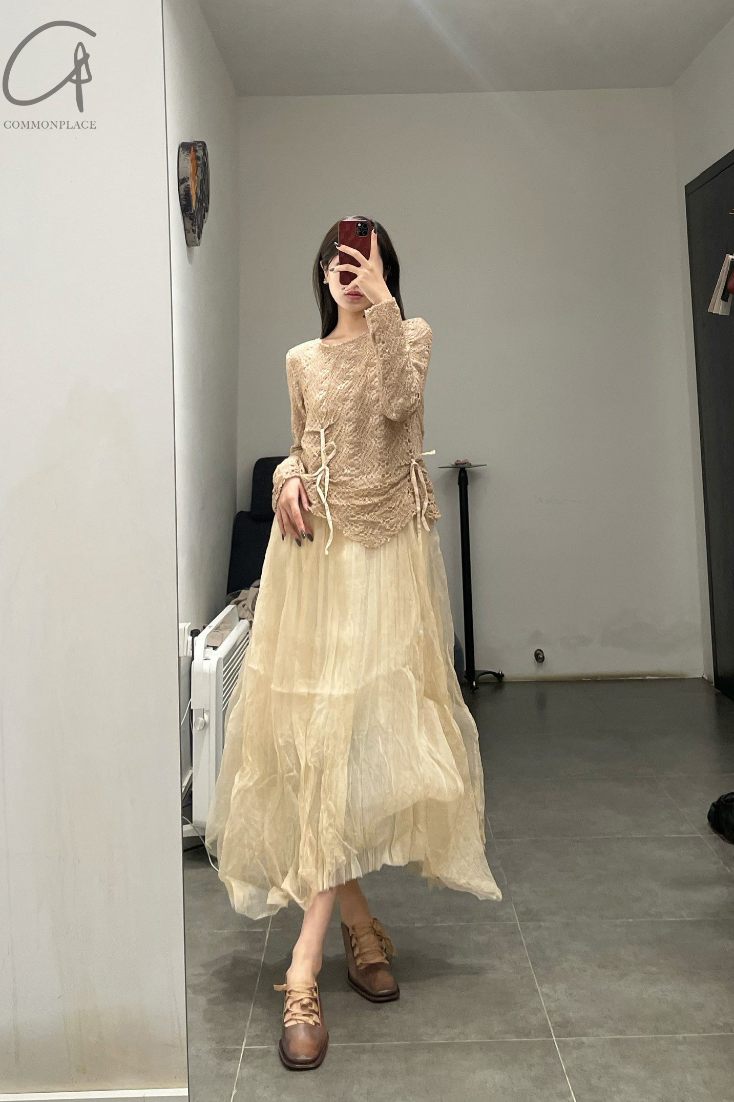 A TENTATIVE ATELIER layered fold pumping dresses a2223766 sand color