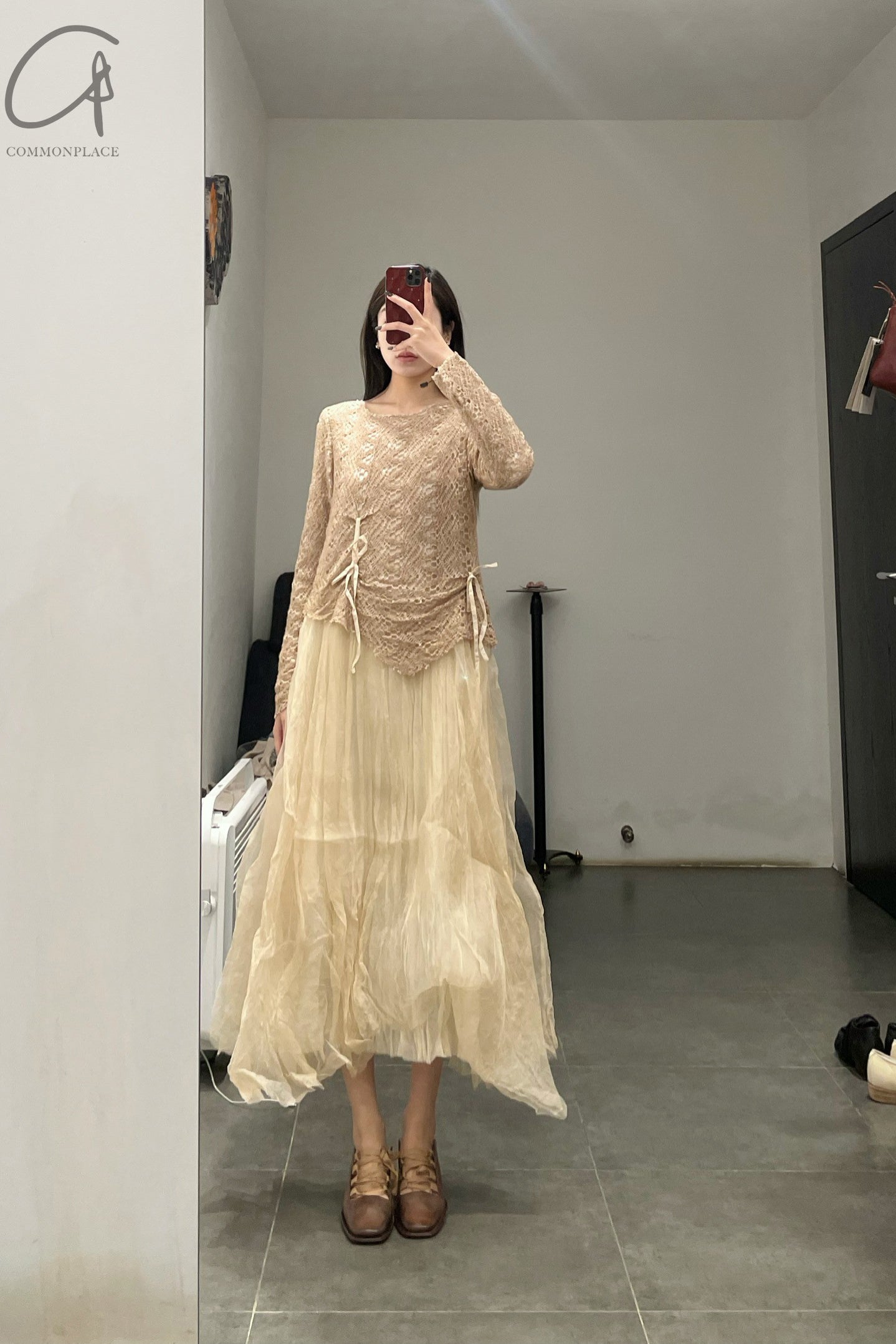 A TENTATIVE ATELIER layered fold pumping dresses a2223766 sand color