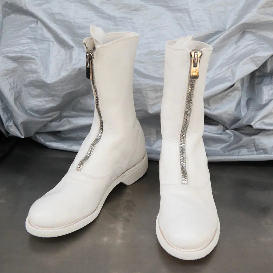 ミドルブーツ GUIDI Women Boots 310 SOFT HORSE 093 00 WHITE Guidi 310 soft horse skin, front ZIP boots white