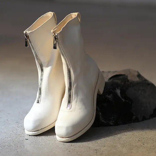 Leather White Zip Front Boots Guidi PL2 Soft Horse Leather Front