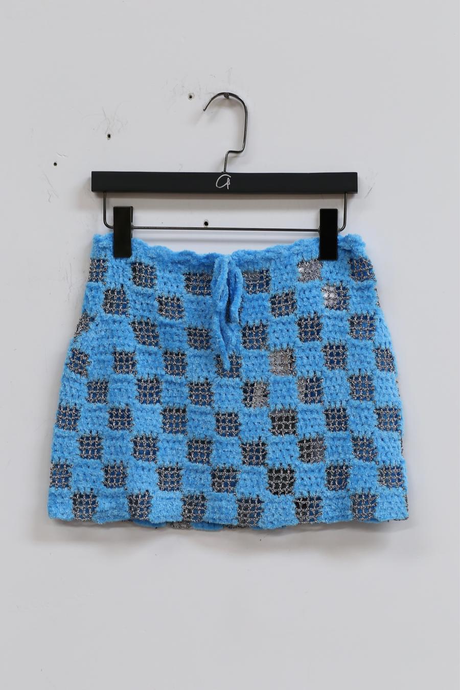 NAN KNITS crochet checkered mini skirt 22011167 blue