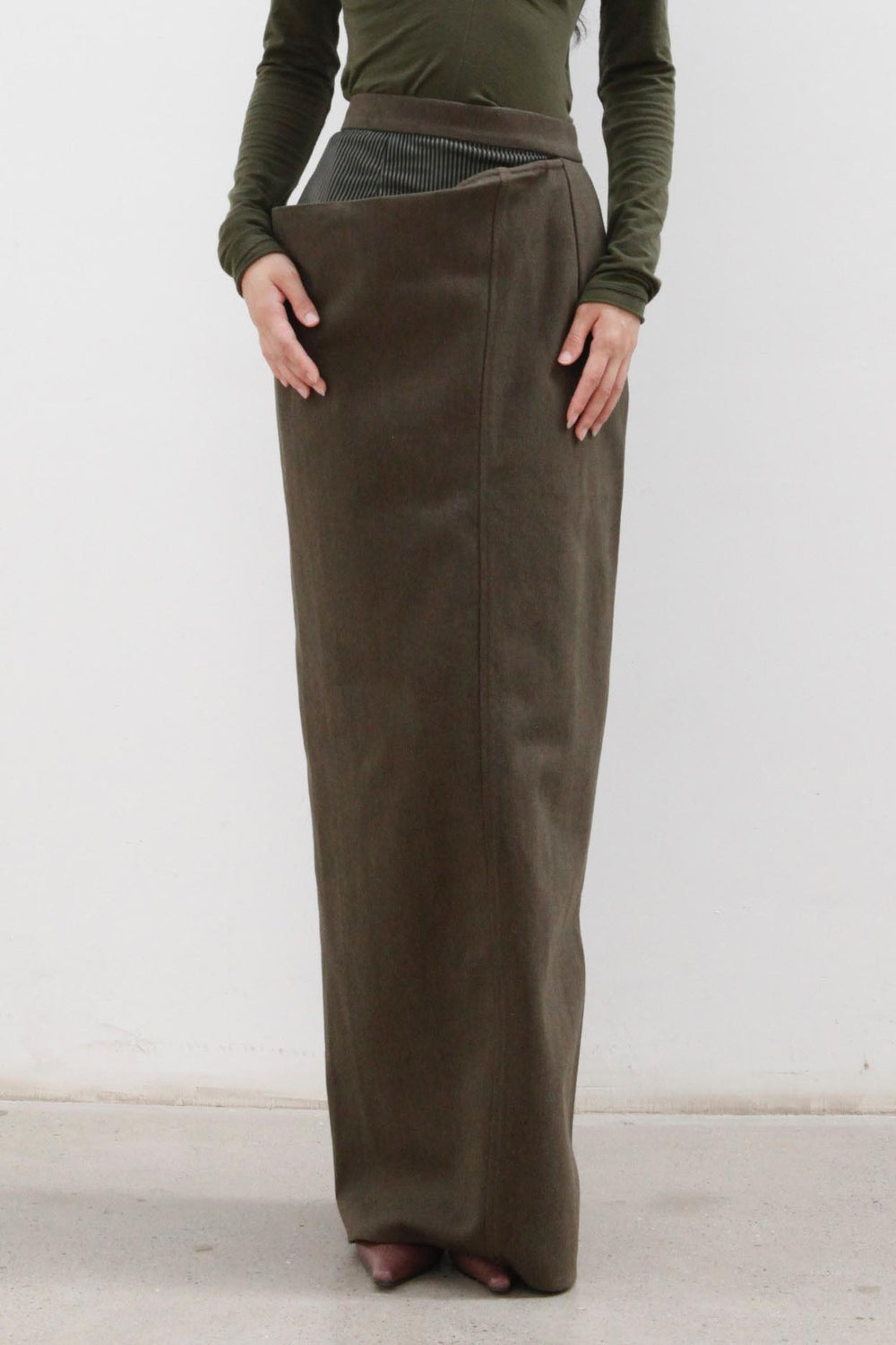 OUDE WAAG Wool Blend Deconstructed Panel Skirt OW-22AW-SK09 Olive Gree