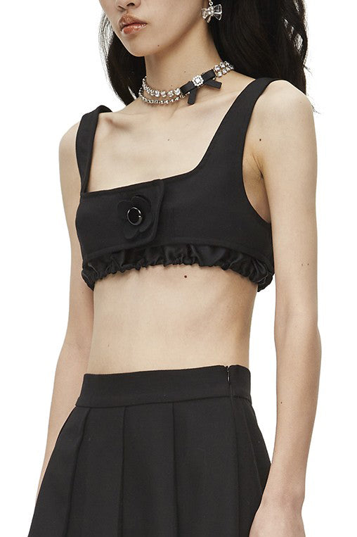 Shushu/Tong White Lapel Elastic Sleeveless Top - Fabric of